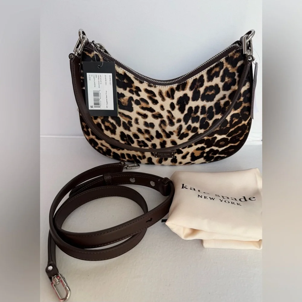 NWT Kate spade Liv Downtown Haircalf Shoulder & Crossbody hobo Bag Leopard KN018